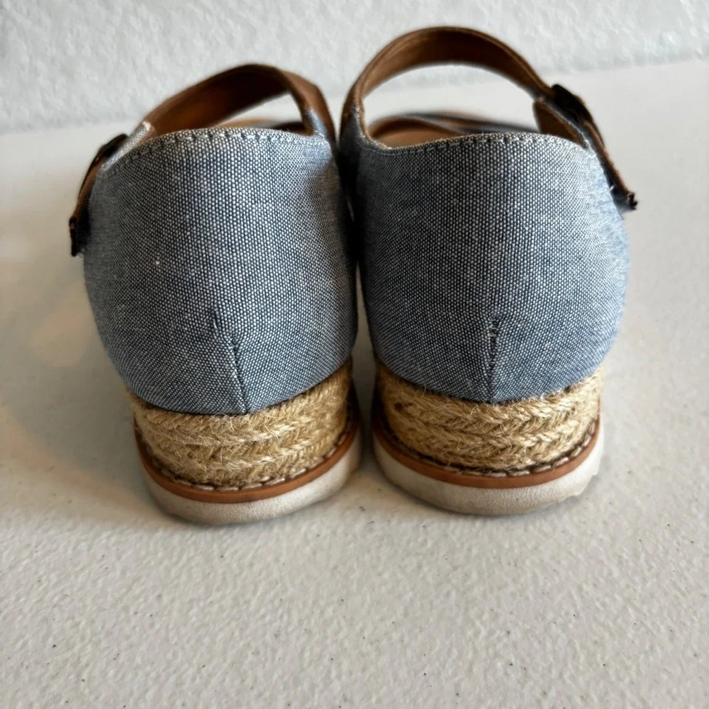 Skechers BOBS Sandals Desert Kiss Blue Denim Espadrille Wedge Womens Sz 7 Shoes